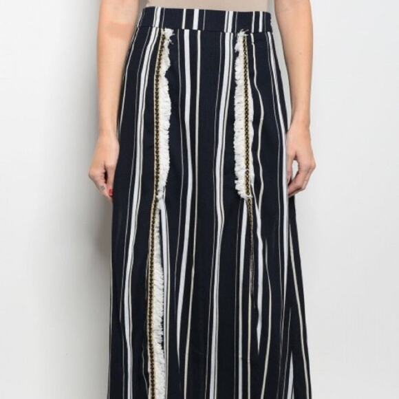 Polagram Navy Blue & White Stripe Split Maxi Skirt Women's Size Large - Picture 3 of 10